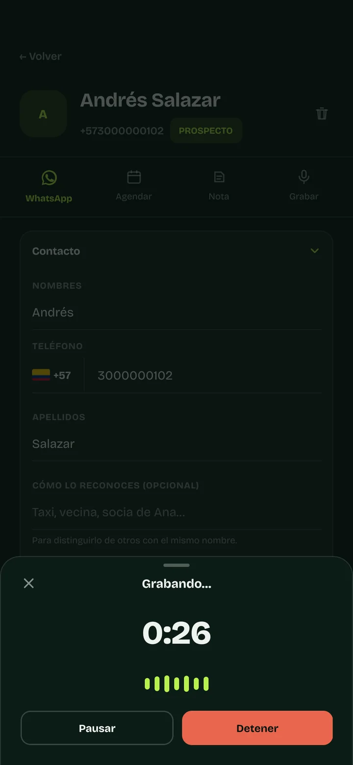 Grabación de un encuentro con un prospecto en DupliKnet